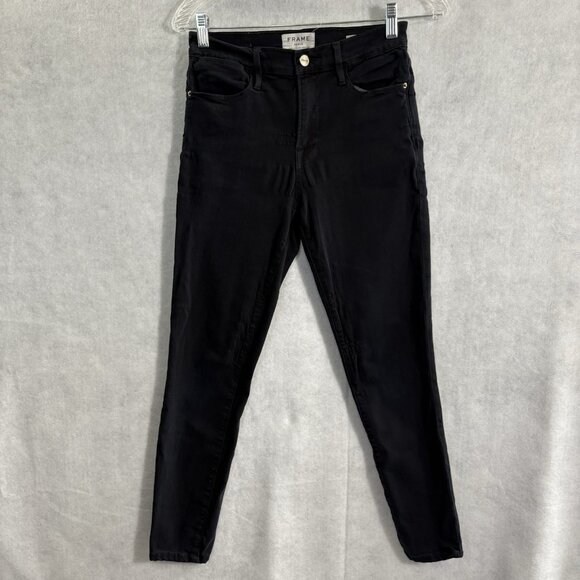 FRAME Women Le High Skinny Film Noir Stretch Denim Stretch Sz 27 Black 7-19 - Picture 3 of 15